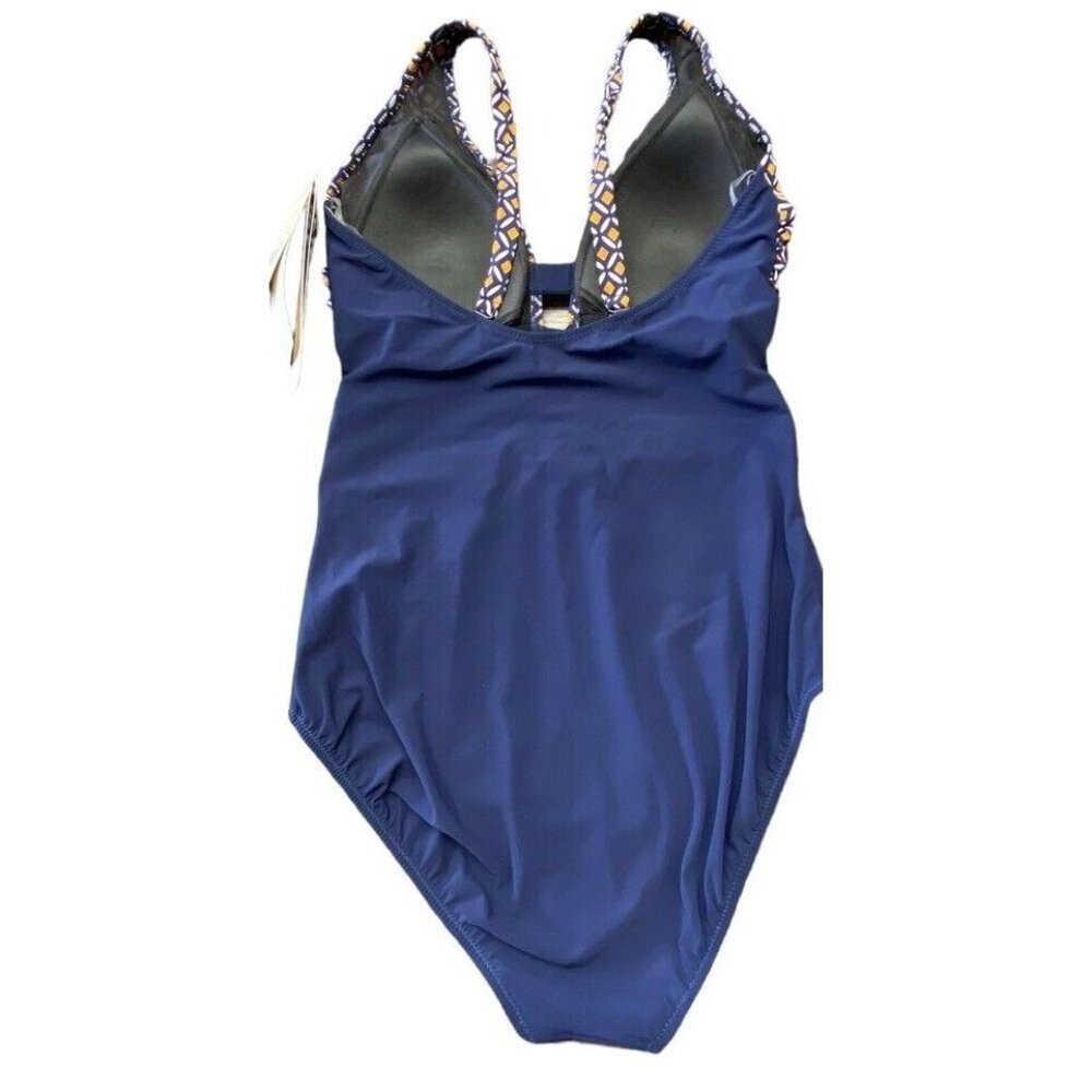 Profile by Gottex Sz 10 Swimsuit Let It Be Halter One Piece Blue White Beach - Picture 5 of 7